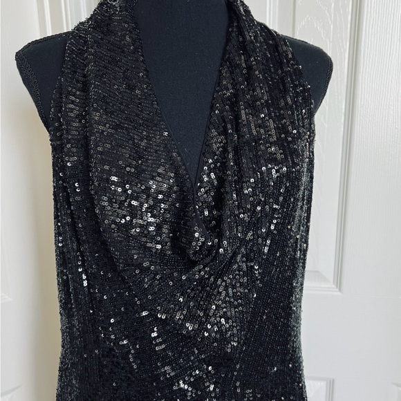 🩷 Rachel Roy Black Sequined Sleeveless Jumpsuit Lined Cowl Neck Romper Size 14 - Picture 10 of 13